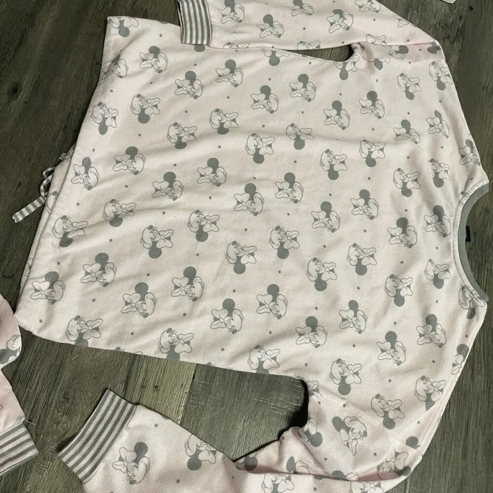 Women's Disney Mickey Minnie Mouse 2 Piece Pajama Set Medium Light Pink Gray - Picture 5 of 6